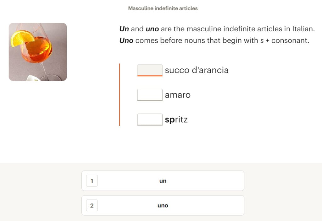babbel italian exercises three
