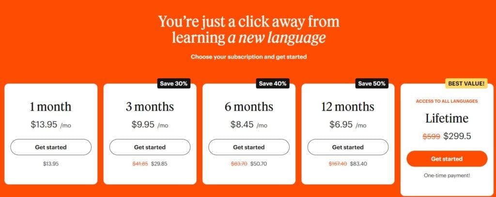 babbel italian live pricing