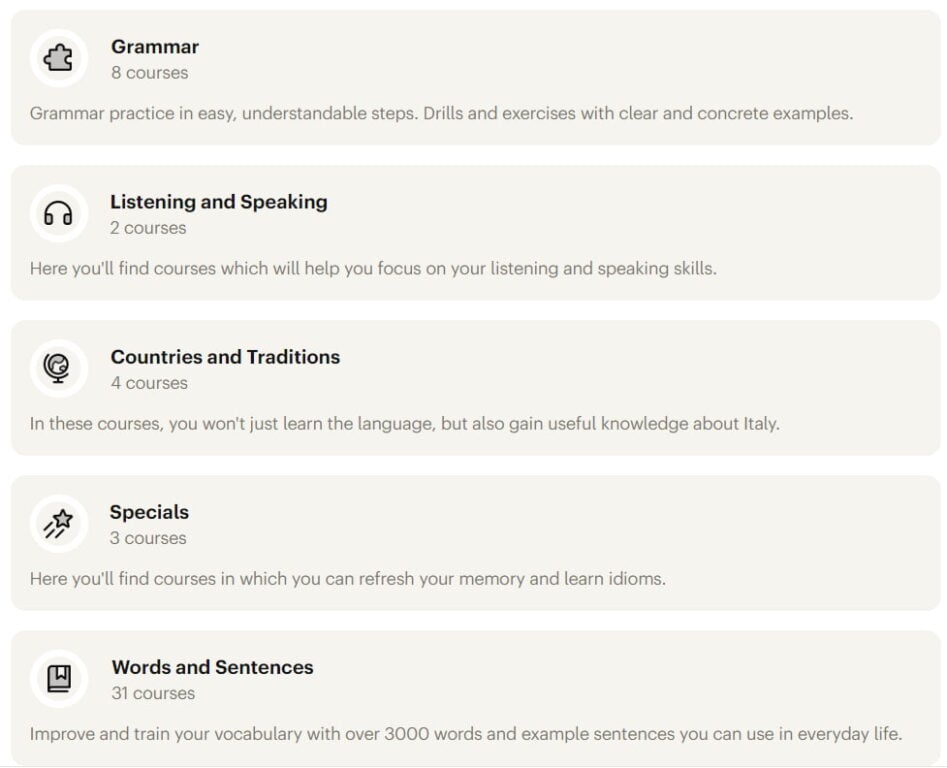 babbel italian review course topic