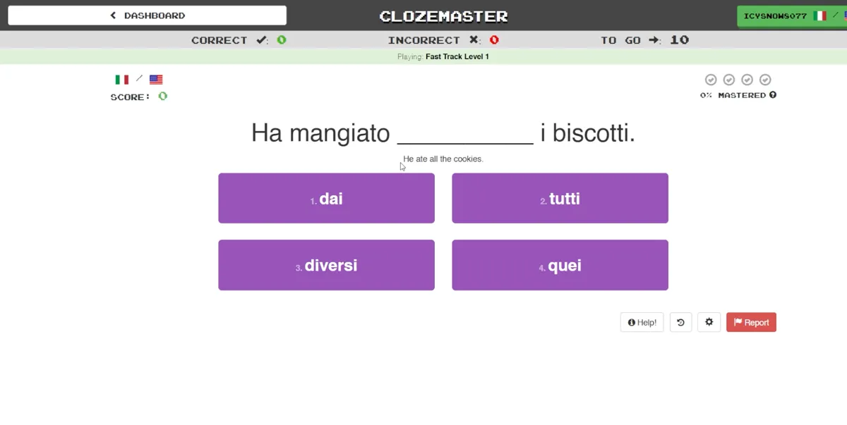 Clozemaster cloze exercise