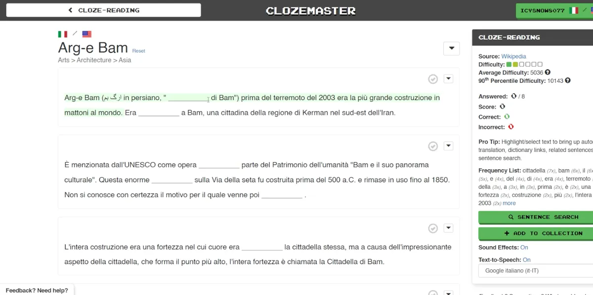 Clozemaster grammar challenge