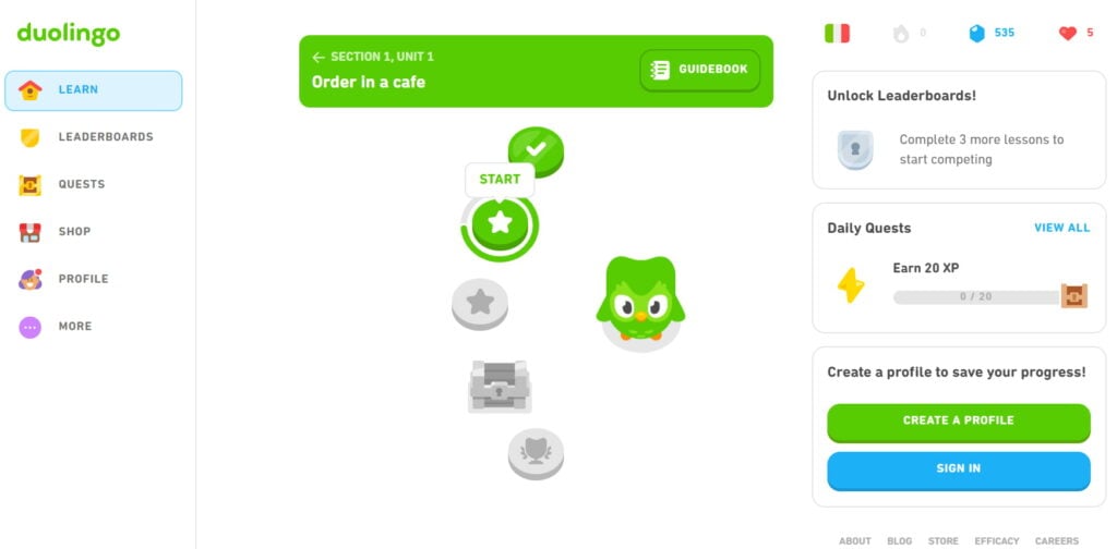 duolingo review website home page