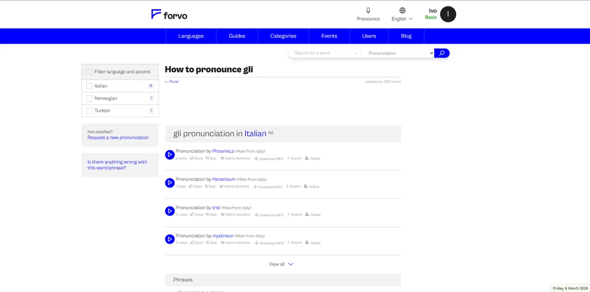 Forvo pronunciation search