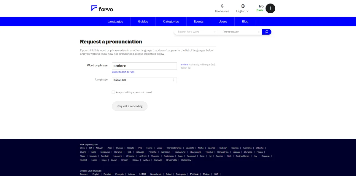 Forvo community recordings