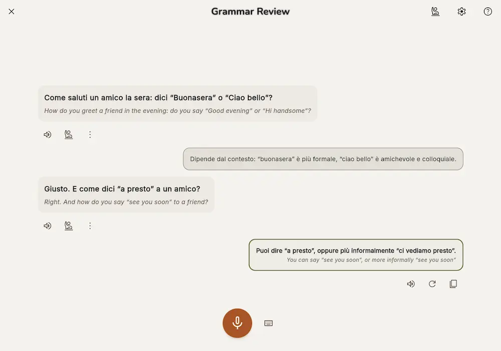 italian lesson review conversation