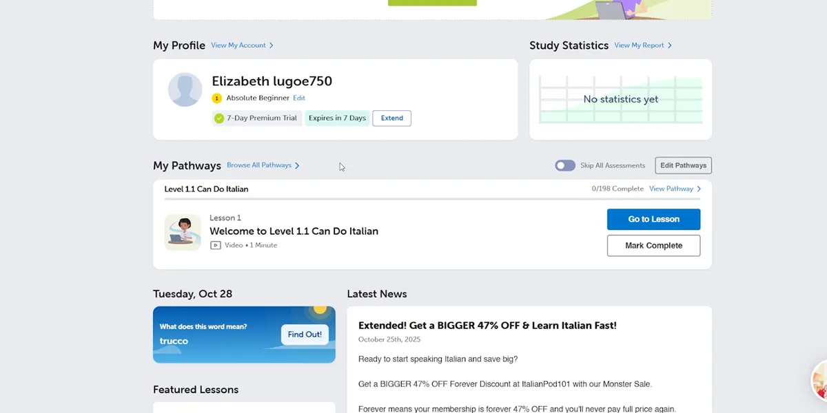 ItalianPod101 lesson interface