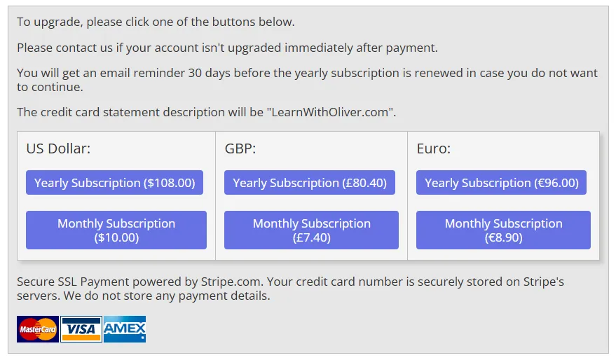 learnwitholiver pricing
