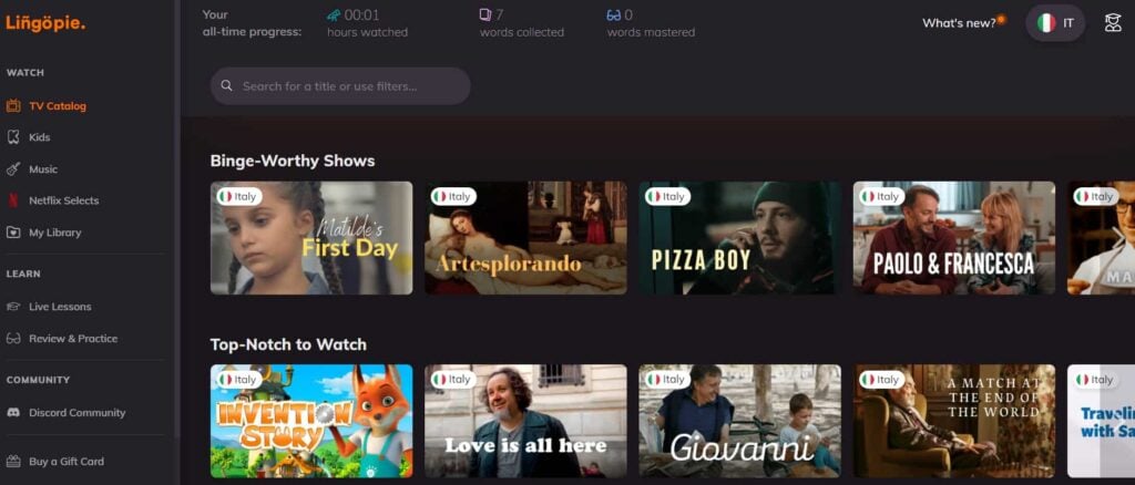 lingopie italian review catalog