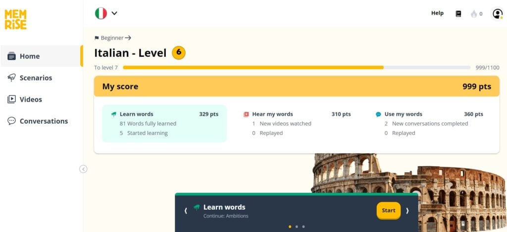 memrise review italian home