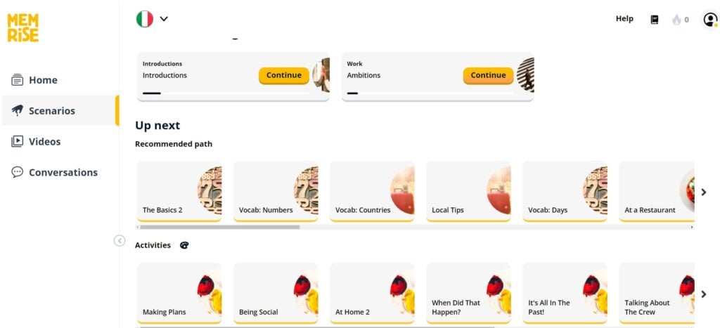 memrise review italian scenarios