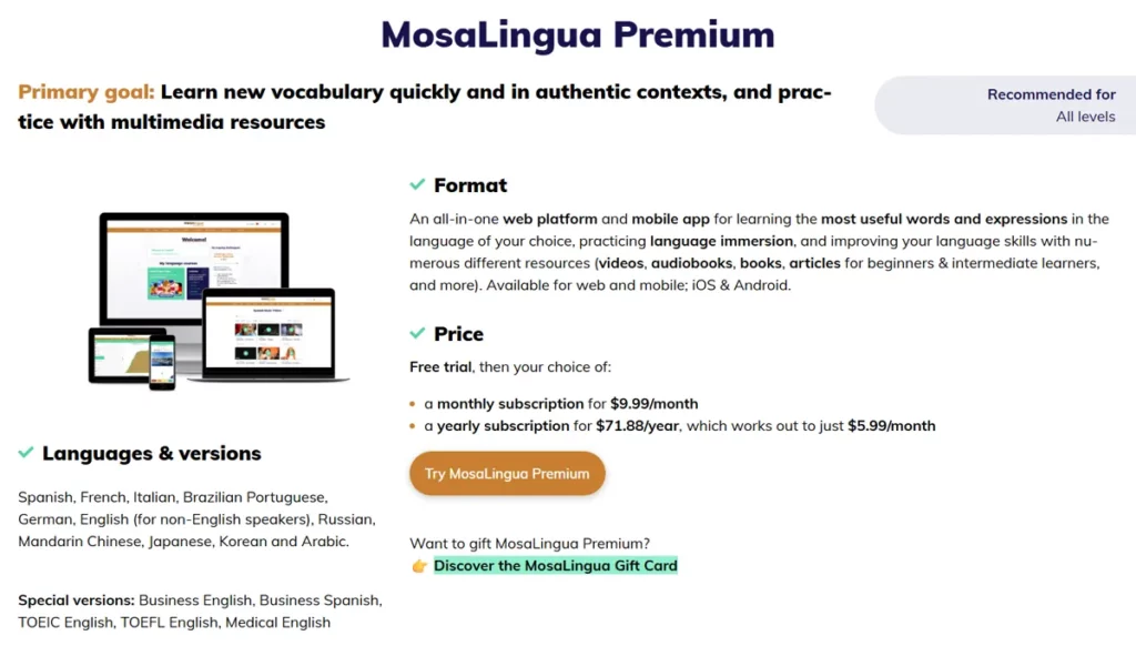 mosalingua pricing