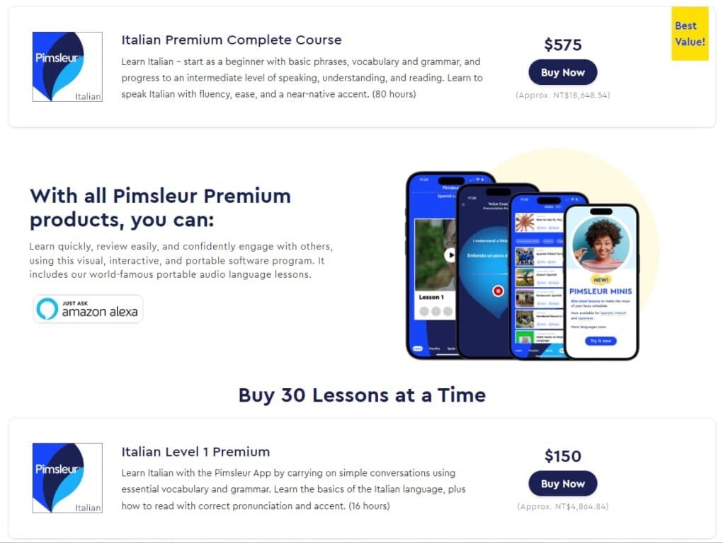 pimsleur italian review pricing