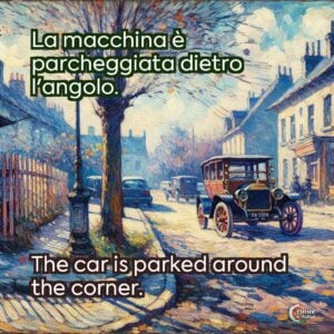 La macchina è parcheggiata dietro l'angolo.