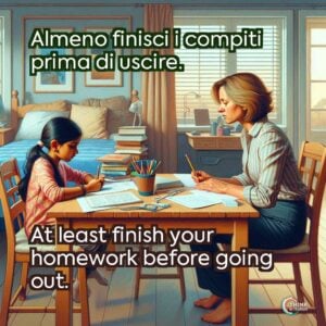 Almeno finisci i compiti prima di uscire.