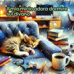 Il mio micio adora dormire sul divano.