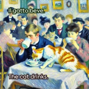 Il gatto beve.