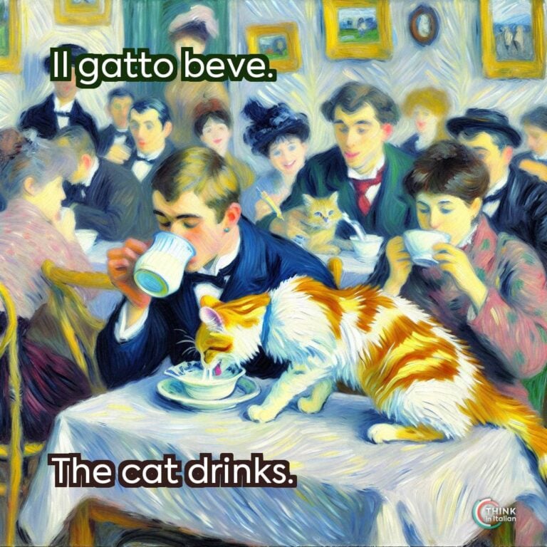Il gatto beve.
