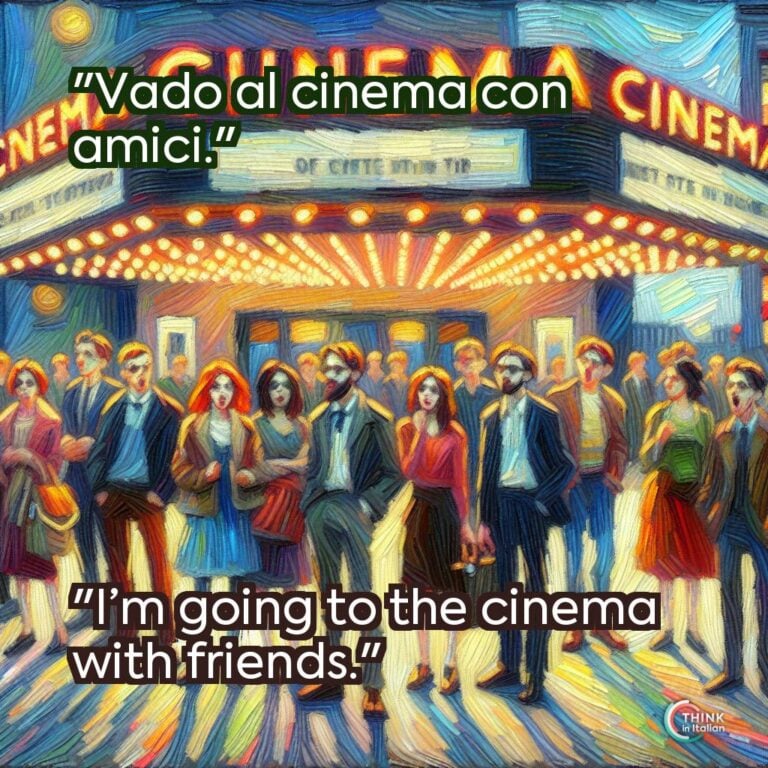 "Vado al cinema con amici."  