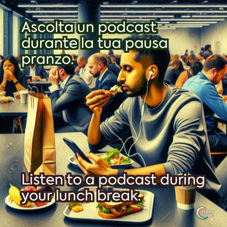 Ascolta un podcast durante la tua pausa pranzo.