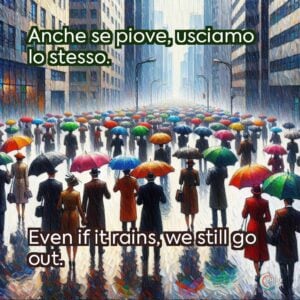 Anche se piove, usciamo lo stesso.