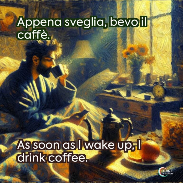 Appena sveglia, bevo il caffè.