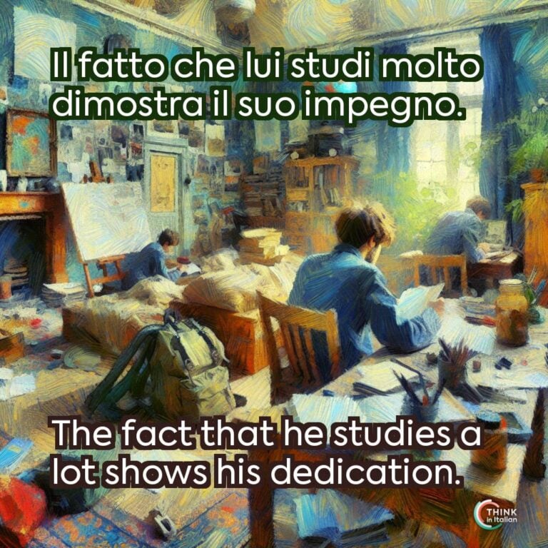 Il fatto che lui studi molto dimostra il suo impegno.