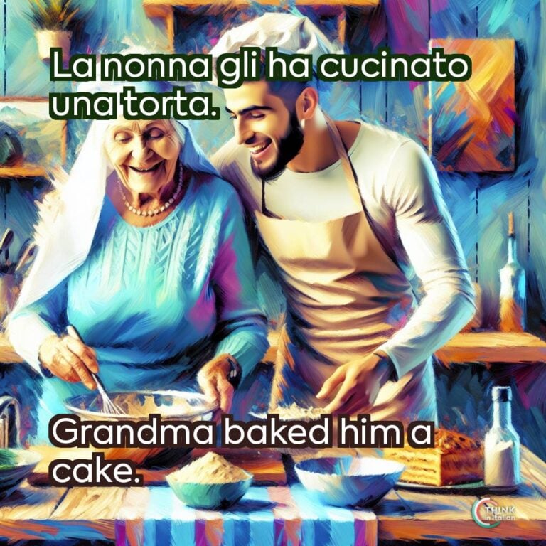 La nonna gli ha cucinato una torta.