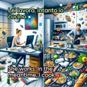 Lei lavora. Intanto io cucino.