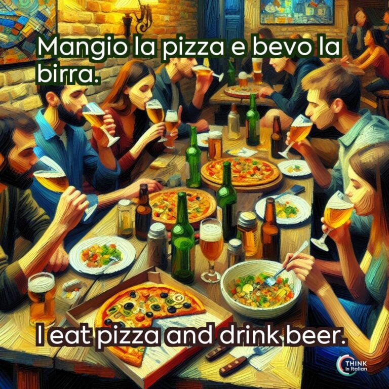 Mangio la pizza e bevo la birra.