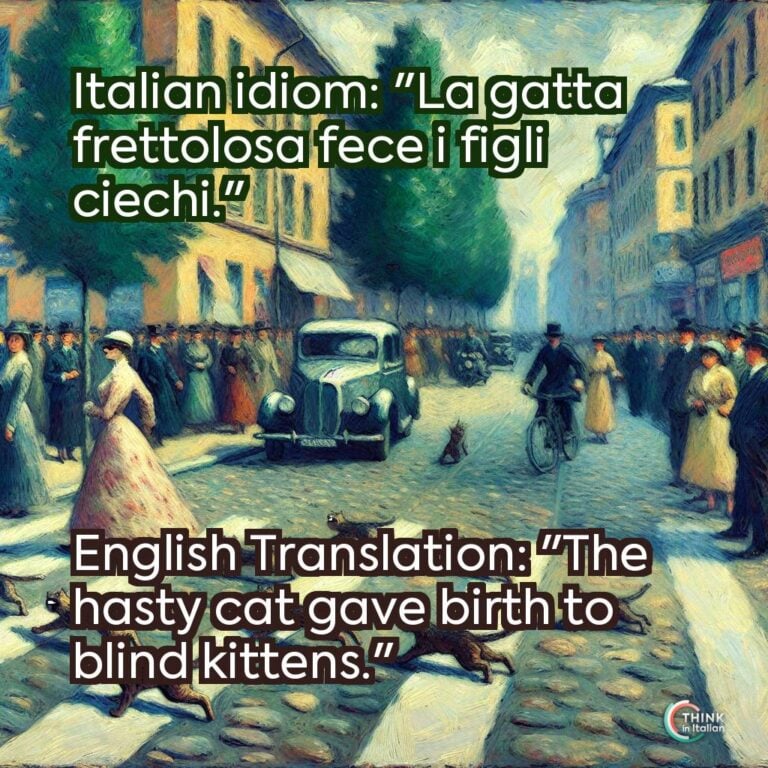Italian idiom: "La gatta frettolosa fece i figli ciechi."