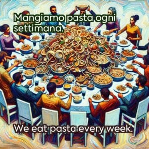 Mangiamo pasta ogni settimana.