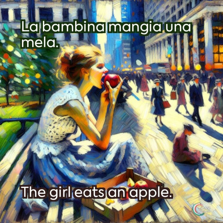 La bambina mangia una mela.