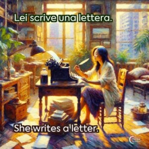Lei scrive una lettera.