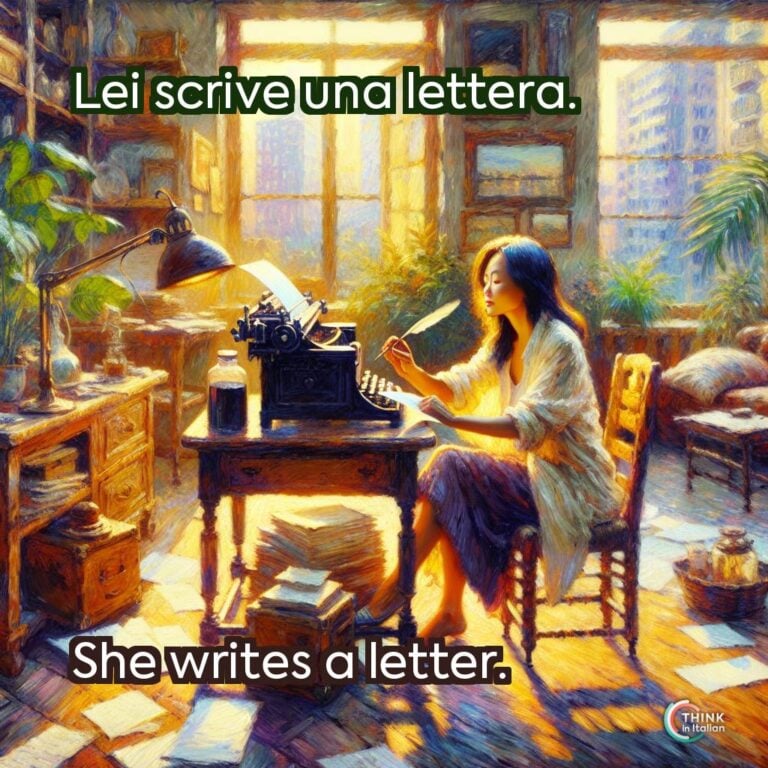 Lei scrive una lettera.