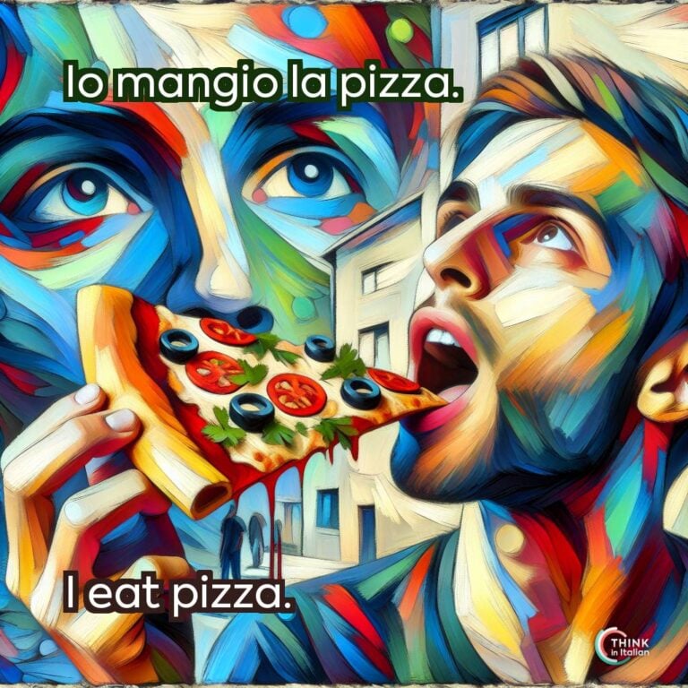 Io mangio la pizza.