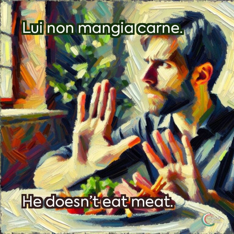 Lui non mangia carne.