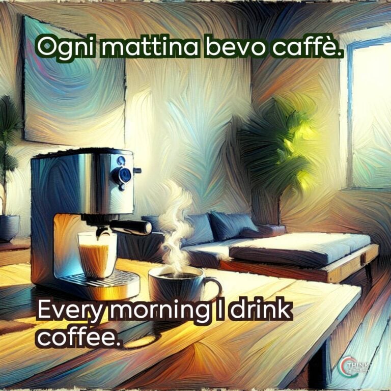 Ogni mattina bevo caffè.