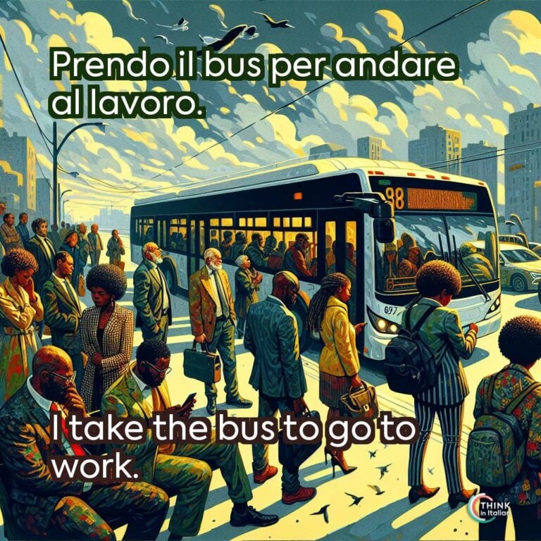 Prendo il bus per andare al lavoro.