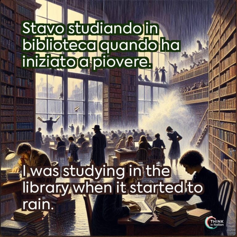 Stavo studiando in biblioteca quando ha iniziato a piovere.