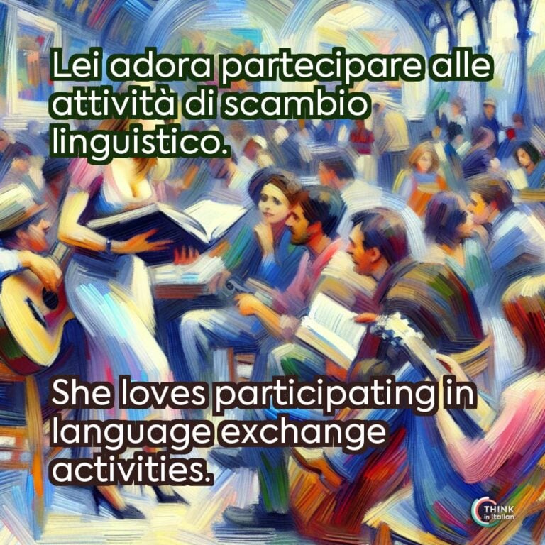 Lei adora partecipare alle attività di scambio linguistico.