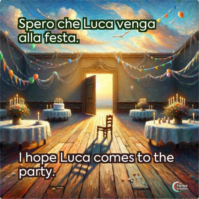 Spero che Luca venga alla festa.