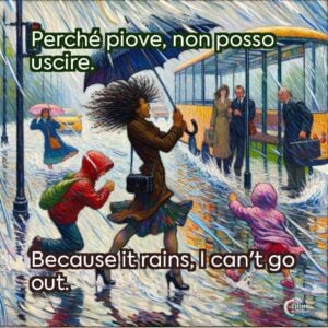 Perché piove, non posso uscire.
