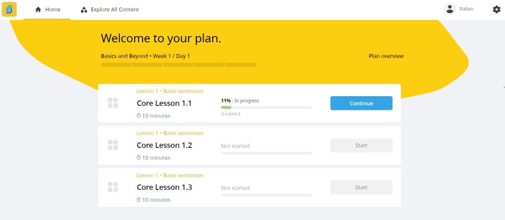 rosetta italian review homepage