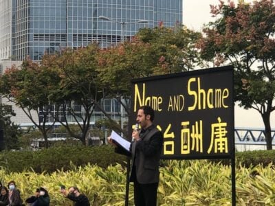 Stefano singing protest songs in Cantonese