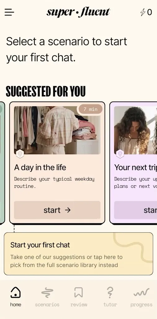 Superfluent scenario list screen