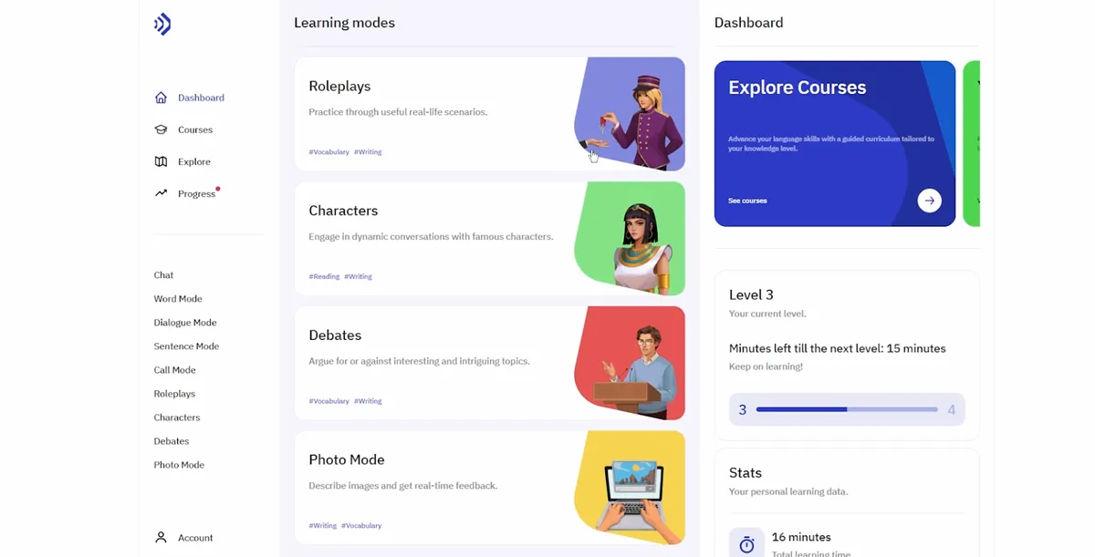 TalkPal getting started screen