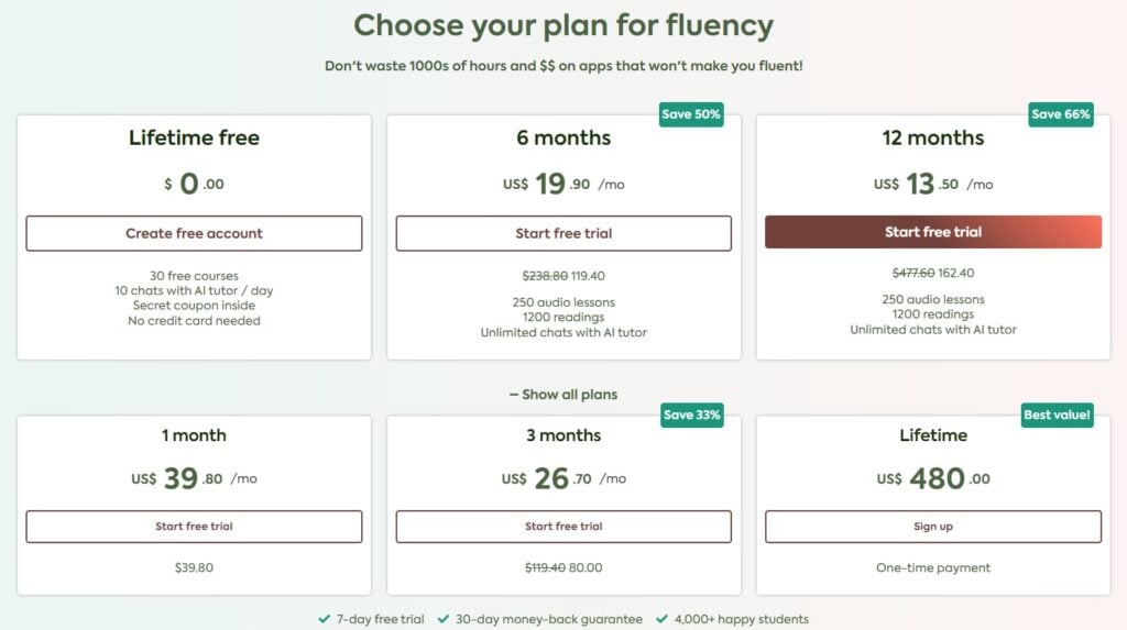 think in italian pricings