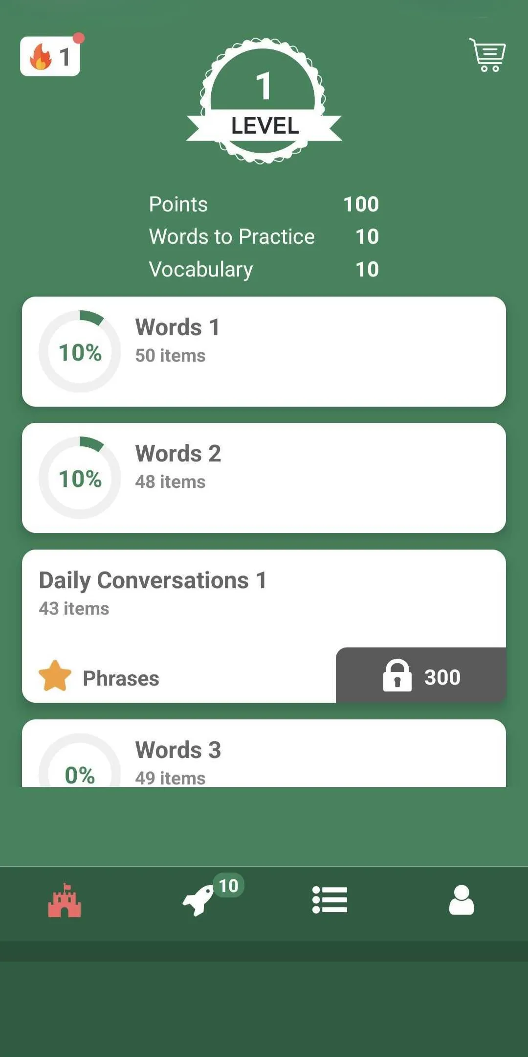 Tobo flashcard and mini-game exercises